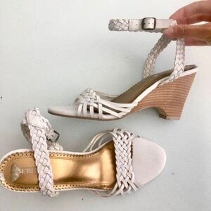 Size 10 white braided wedges